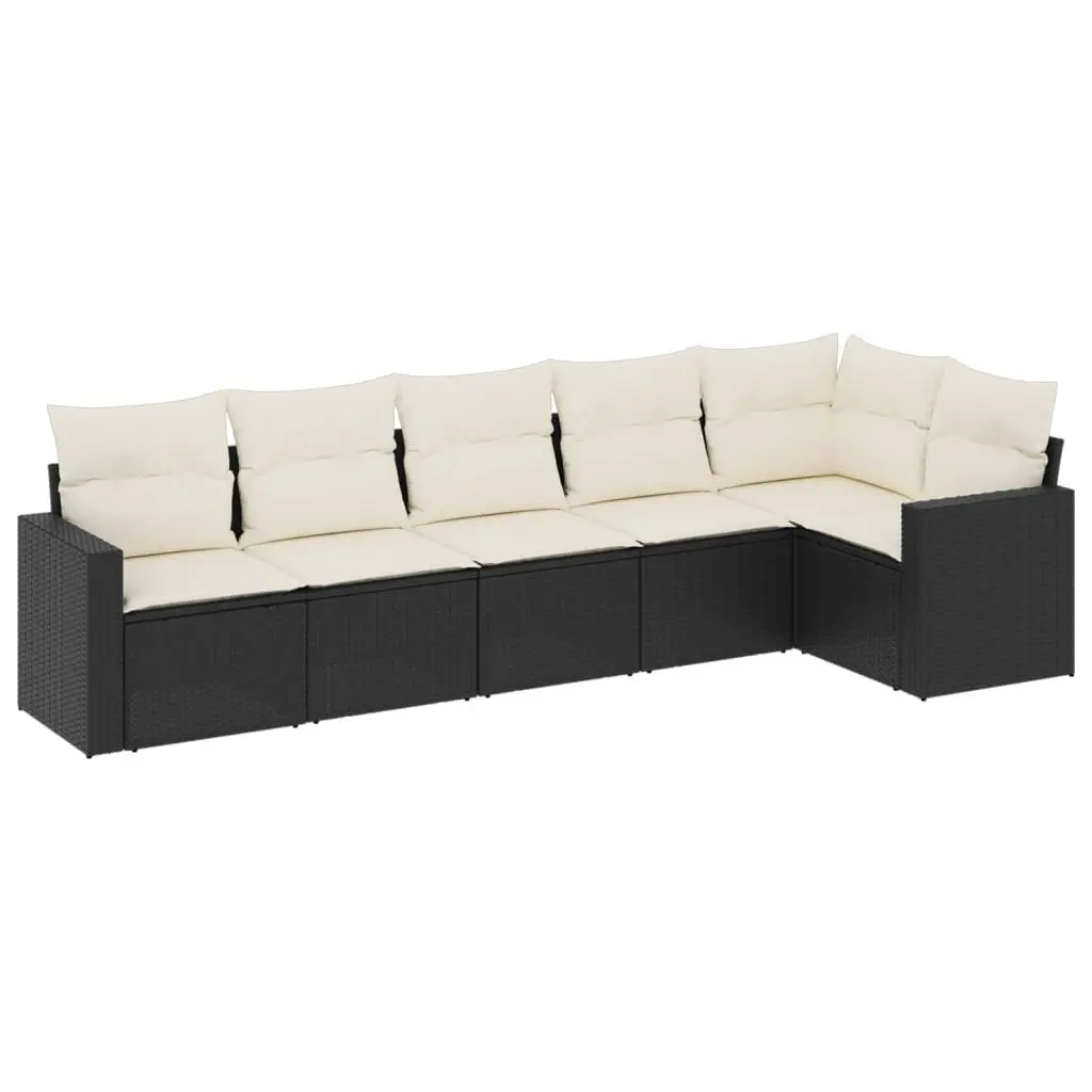 Outdoor Sectional Sofa Set Modular Garden Furniture 6 Piece Black Poly Rattan