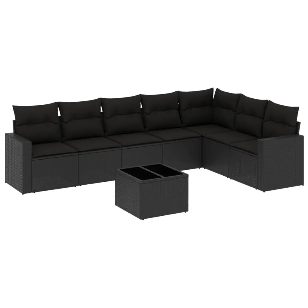 8 Piece Outdoor Sectional Sofa Set Black PE Rattan Garden Patio Furniture
