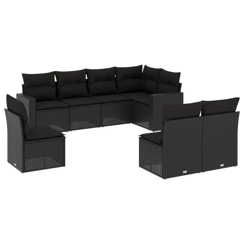 8 Piece Outdoor Garden Sofa Set with Cushions Black Poly Rattan Sectional
