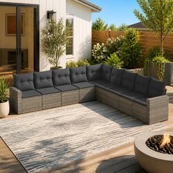 Comfortable 9 Piece Outdoor Sectional Sofa Set in Grey