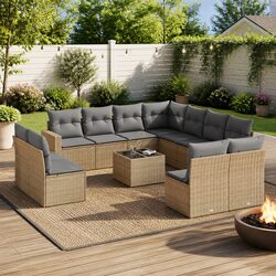 Garden Sofa Set 12 Piece Outdoor Sectional Beige Cushions Modular Patio