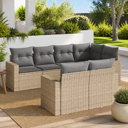 7 Piece Garden Sofa Set Outdoor Sectional Beige Poly Rattan with Cushions