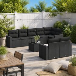 Reassuring 9-Piece Garden Sofa Set in Black Rattan