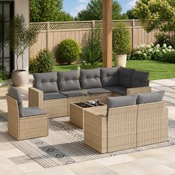 Comfortable 9 Piece Outdoor Garden Sofa Set in Beige