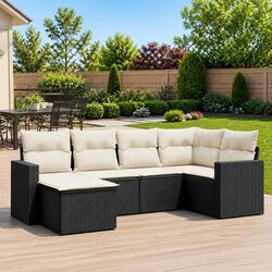 Comfortable 6-Piece Black Rattan Garden Sofa Set