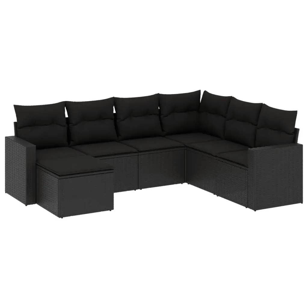 7 Piece Garden Sofa Set Outdoor Sectional Black Poly Rattan with Storage