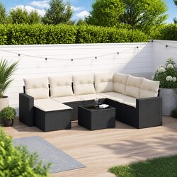 Durable 8-Piece Black Rattan Sofa Set for Outdoor Use