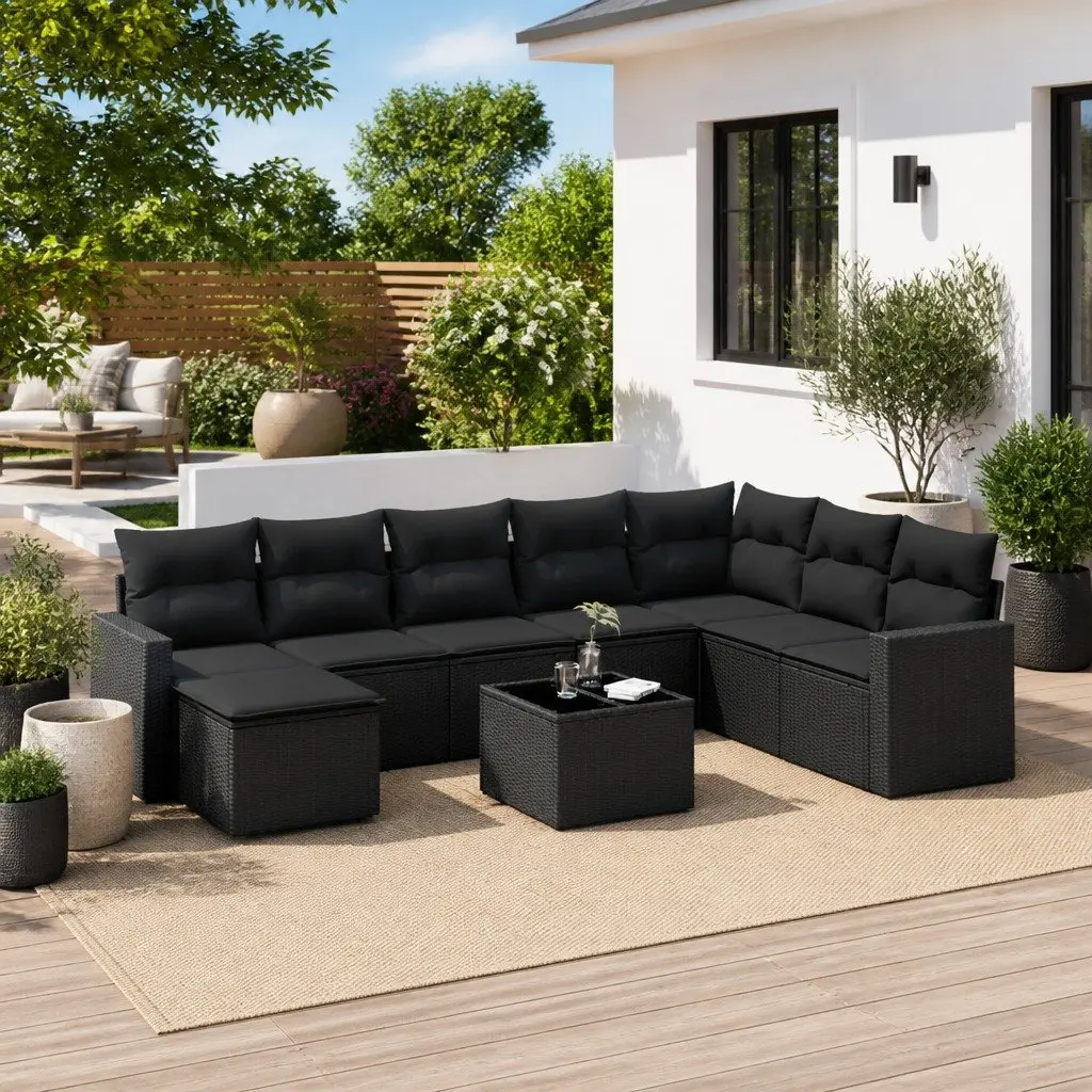 Outdoor Sectional Sofa Set 9 Piece Garden Furniture Black Poly Rattan