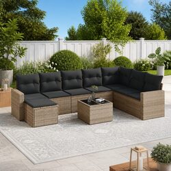 Reliable 9 Piece Grey Outdoor Sofa Set with Storage Solutions