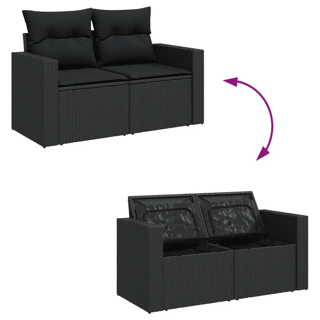 9 Piece Outdoor Garden Sofa Set Black Poly Rattan Sectional with Storage