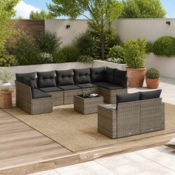 Warm and Practical 10-Piece Grey Garden Sofa Set