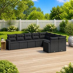 Comfortable 9-Piece Black Rattan Sofa Set with Practical Storage