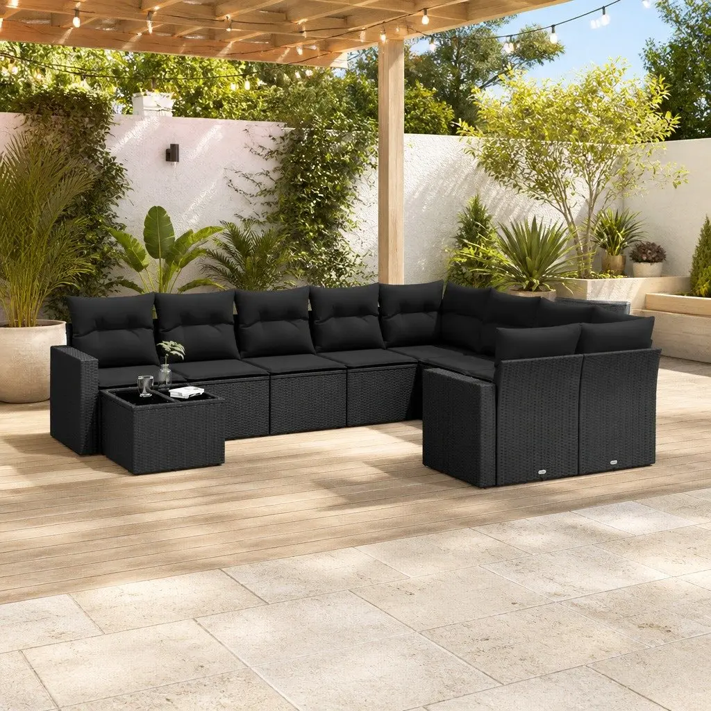 10 Piece Outdoor Sectional Sofa Set Storage Black Poly Rattan