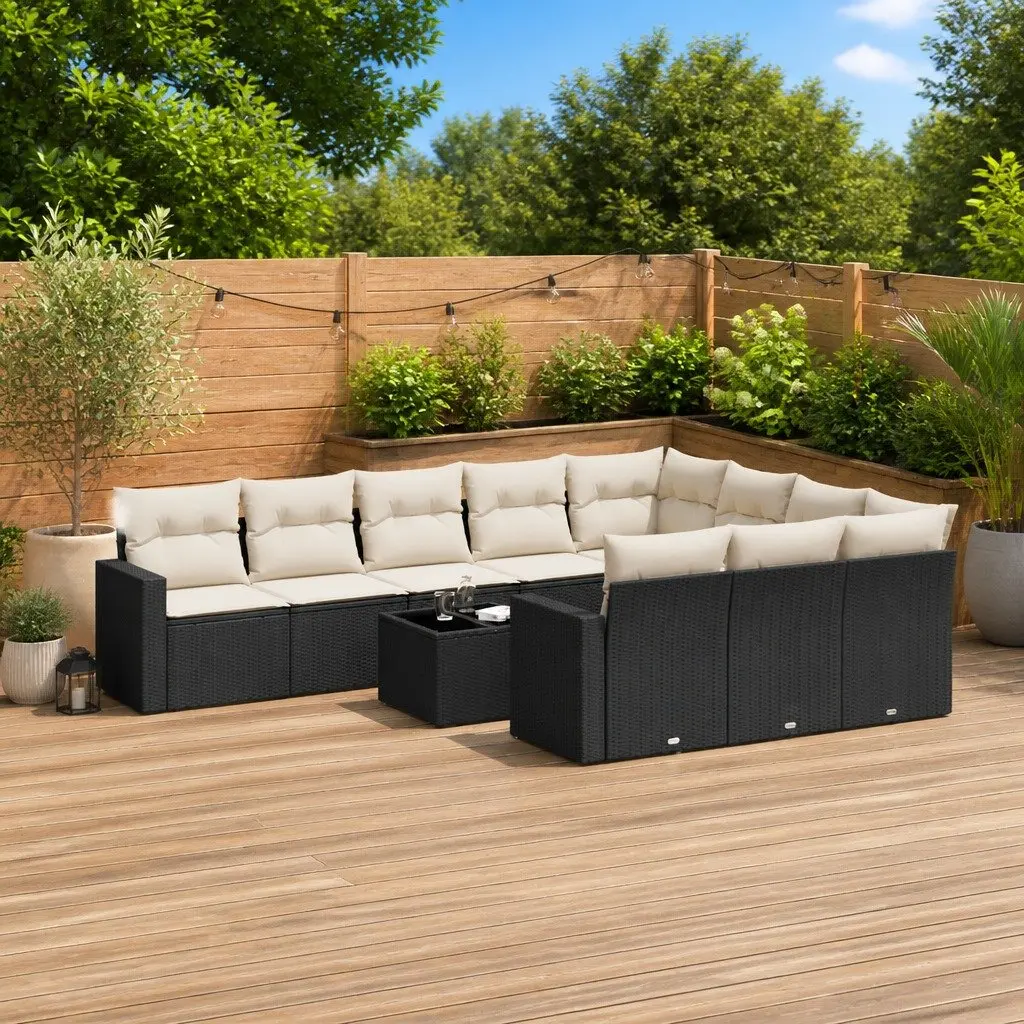 Black 11-Piece Garden Sofa Set with Storage
