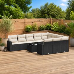 Comfortable Black 11-Piece Garden Sofa Set with Storage