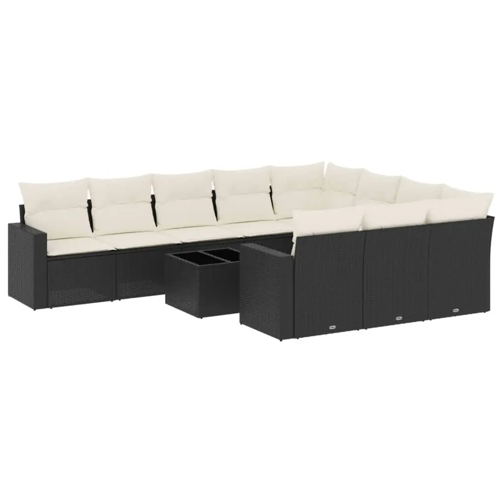 Black 11-Piece Garden Sofa Set with Storage