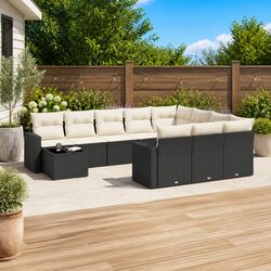 Outdoor Sectional Sofa Set 11 Pieces Black Poly Rattan Garden Furniture Patio