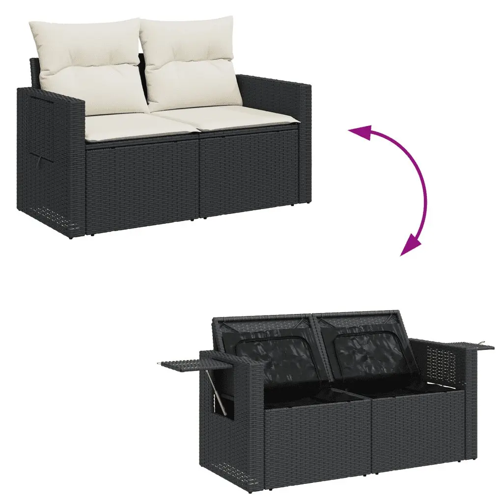 Garden Sofa Set 3 Piece Outdoor Furniture Black Poly Rattan with Storage