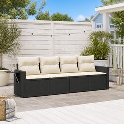Cozy and Practical 4-Piece Black Rattan Sofa Set