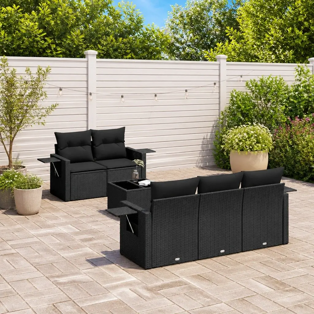 Garden Sofa Set Modular Outdoor Furniture 6 Piece Black PE Rattan