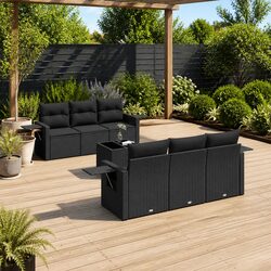 Cozy 7 Piece Black Rattan Sofa Set with Cushions