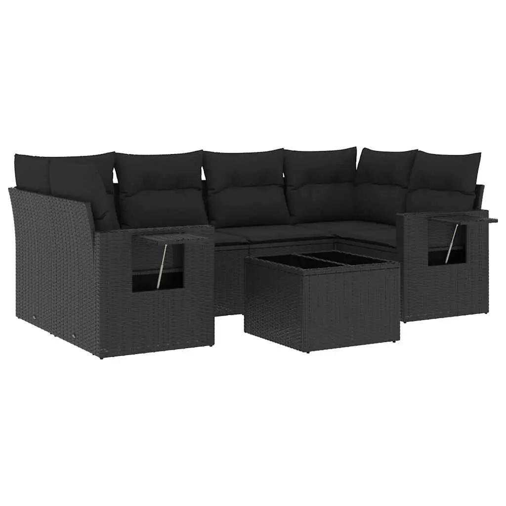 7 Piece Garden Sofa Set Outdoor Patio Furniture Black Poly Rattan with Cushions