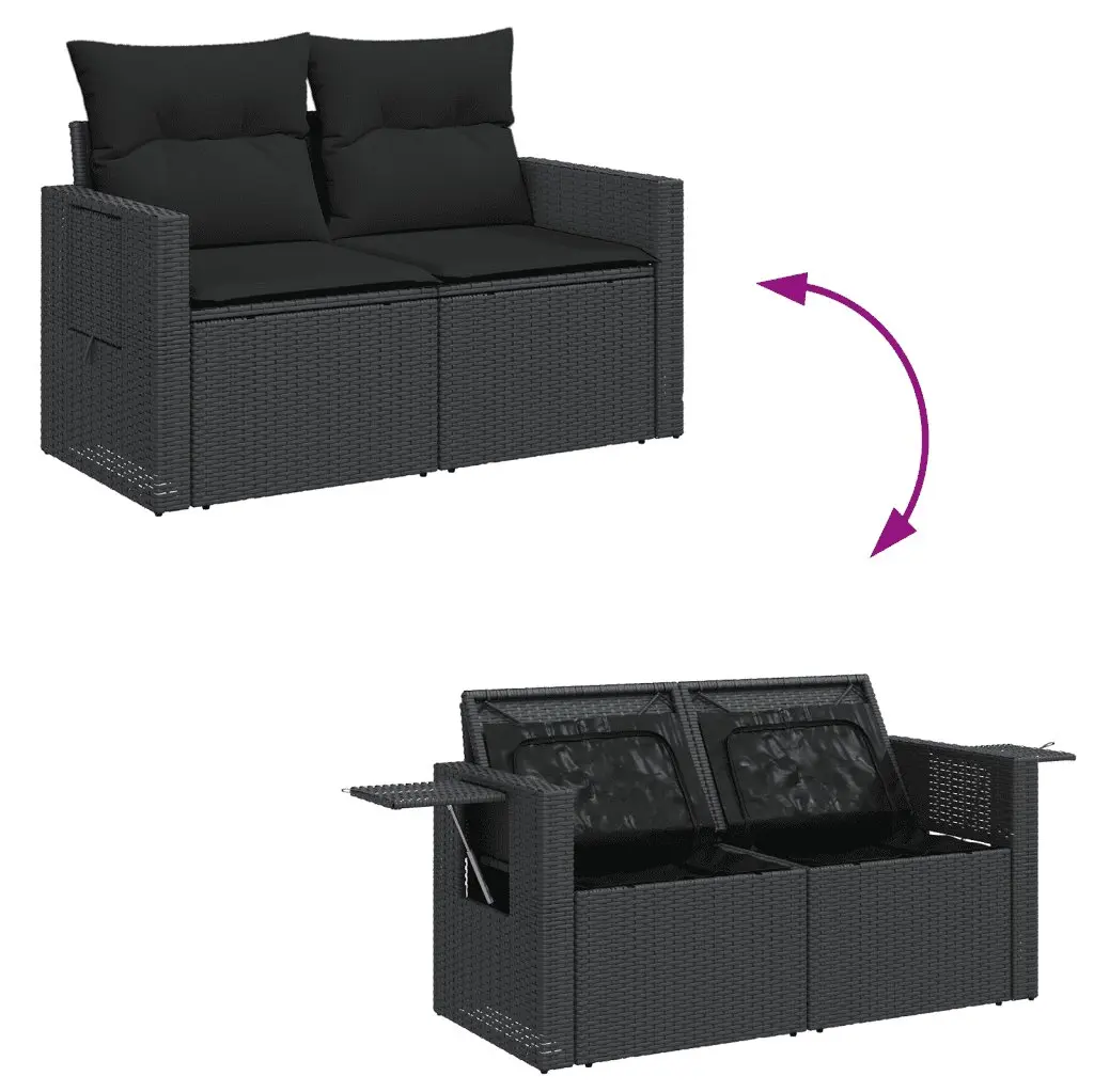 9 Piece Garden Sofa Set with Cushions Black Outdoor Furniture Patio Rattan