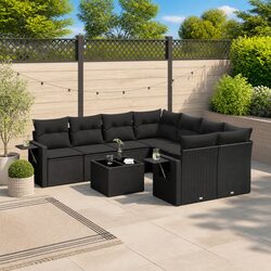 Garden Sofa Set 9 Piece Outdoor Furniture Black Poly Rattan Modular Patio