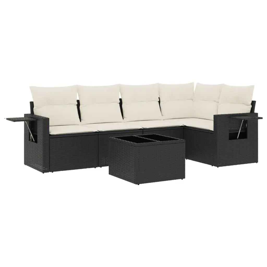 Garden Sofa Set 6 Piece Outdoor Furniture Black Poly Rattan with Cushions