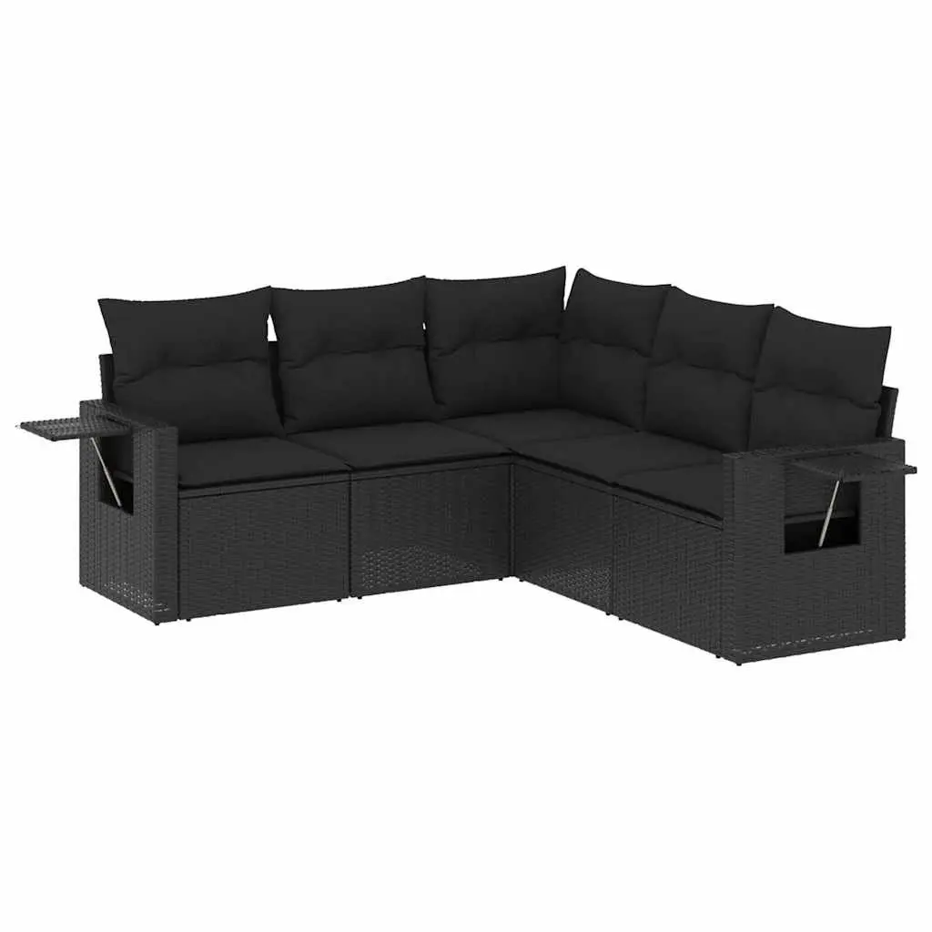 5 Piece Garden Sofa Set Outdoor Patio Furniture Black Poly Rattan with Cushions