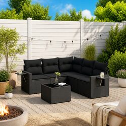 Reliable 6 Piece Black Rattan Garden Sofa for Outdoor Use