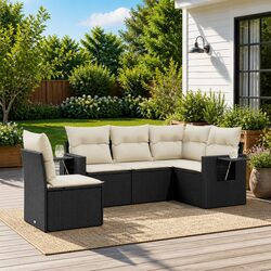 Reliable 5-Piece Black Garden Sofa Set with Storage