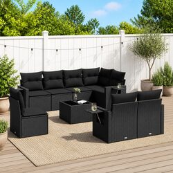 Comfortable 9 Piece Black Sofa Set for Outdoor Use