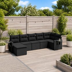 Comfortable 7-Piece Black Modular Garden Sofa Set