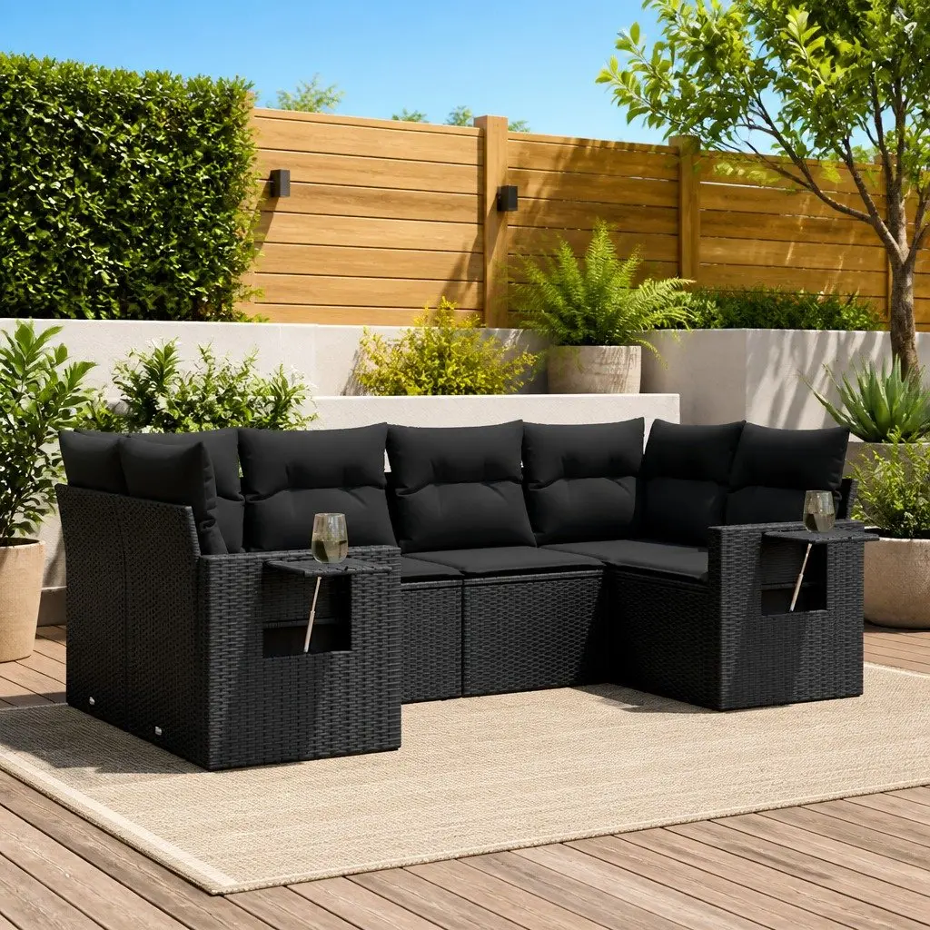 Garden Sofa Set Outdoor Furniture Modular 6 Piece Black Poly Rattan