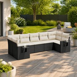 7 Piece Black Rattan Garden Furniture Set
