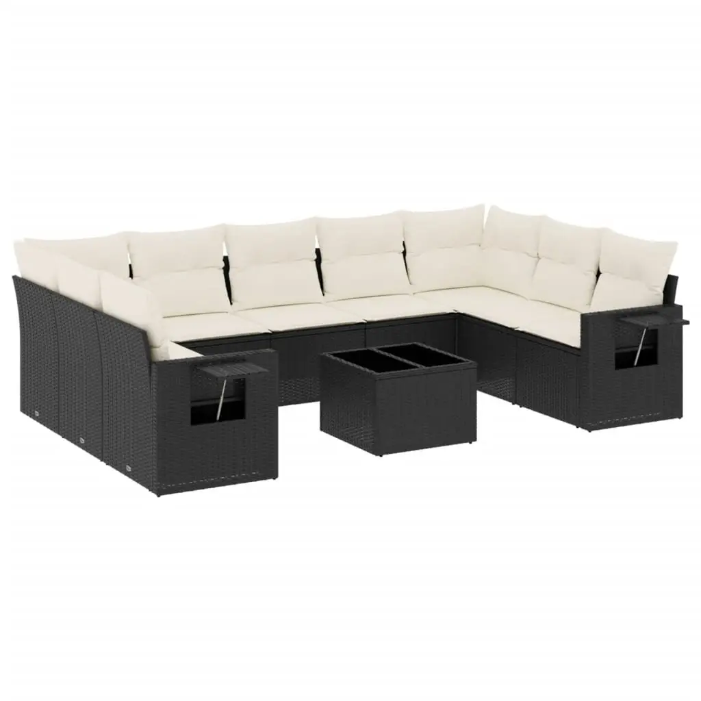 Garden Sofa Set 10 Piece Outdoor Furniture Black Poly Rattan Patio Lounge