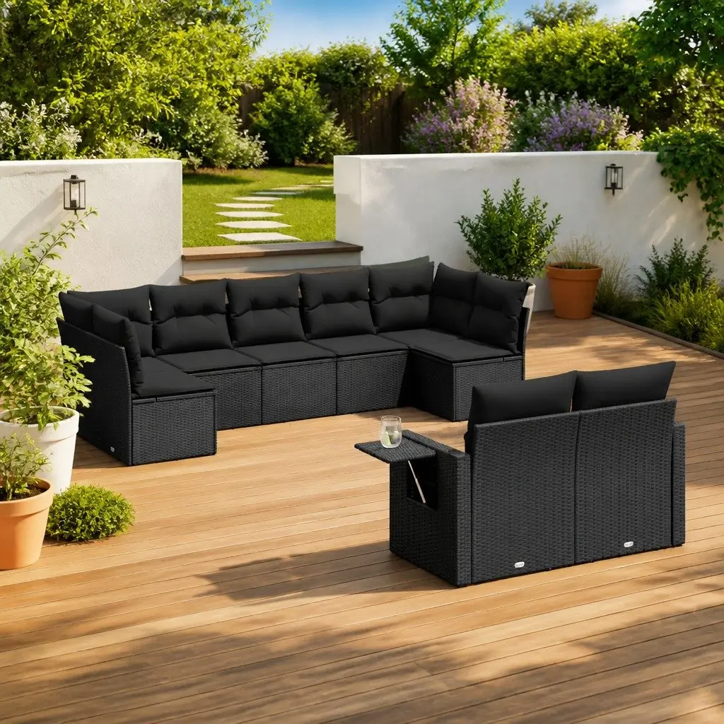 Garden Sofa Set 9 Piece Outdoor Furniture Patio Seating Black PE Rattan