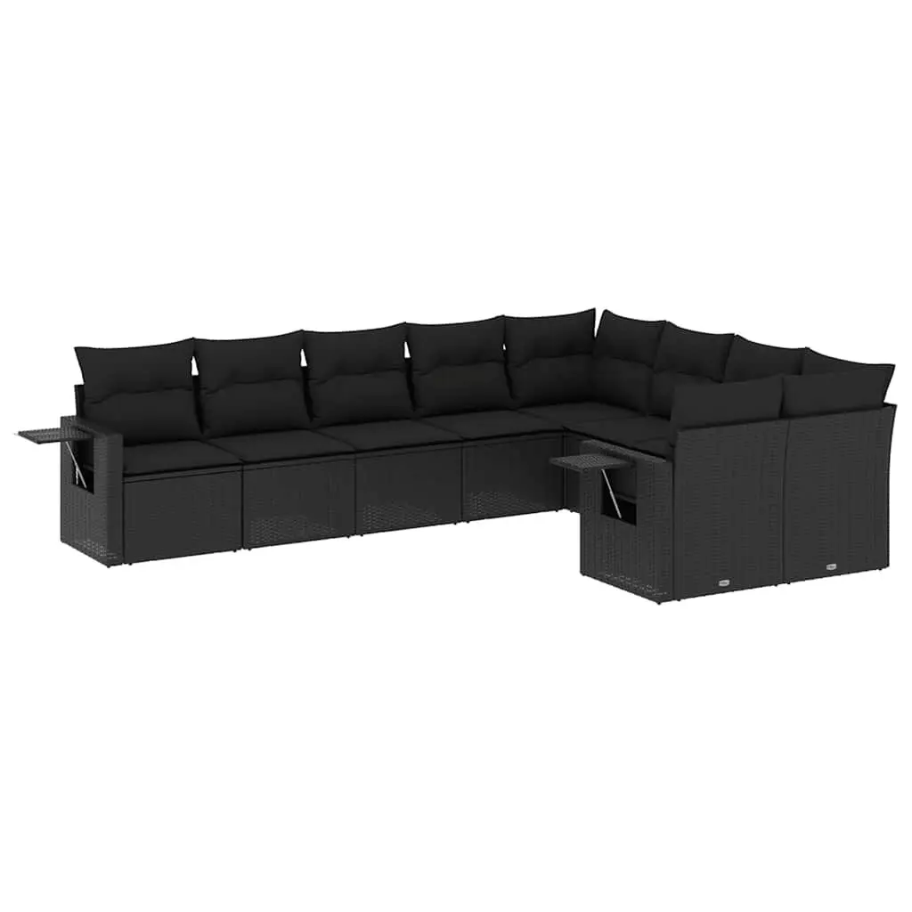 Garden Sofa Set Outdoor Furniture 9 Piece Modular Black Poly Rattan