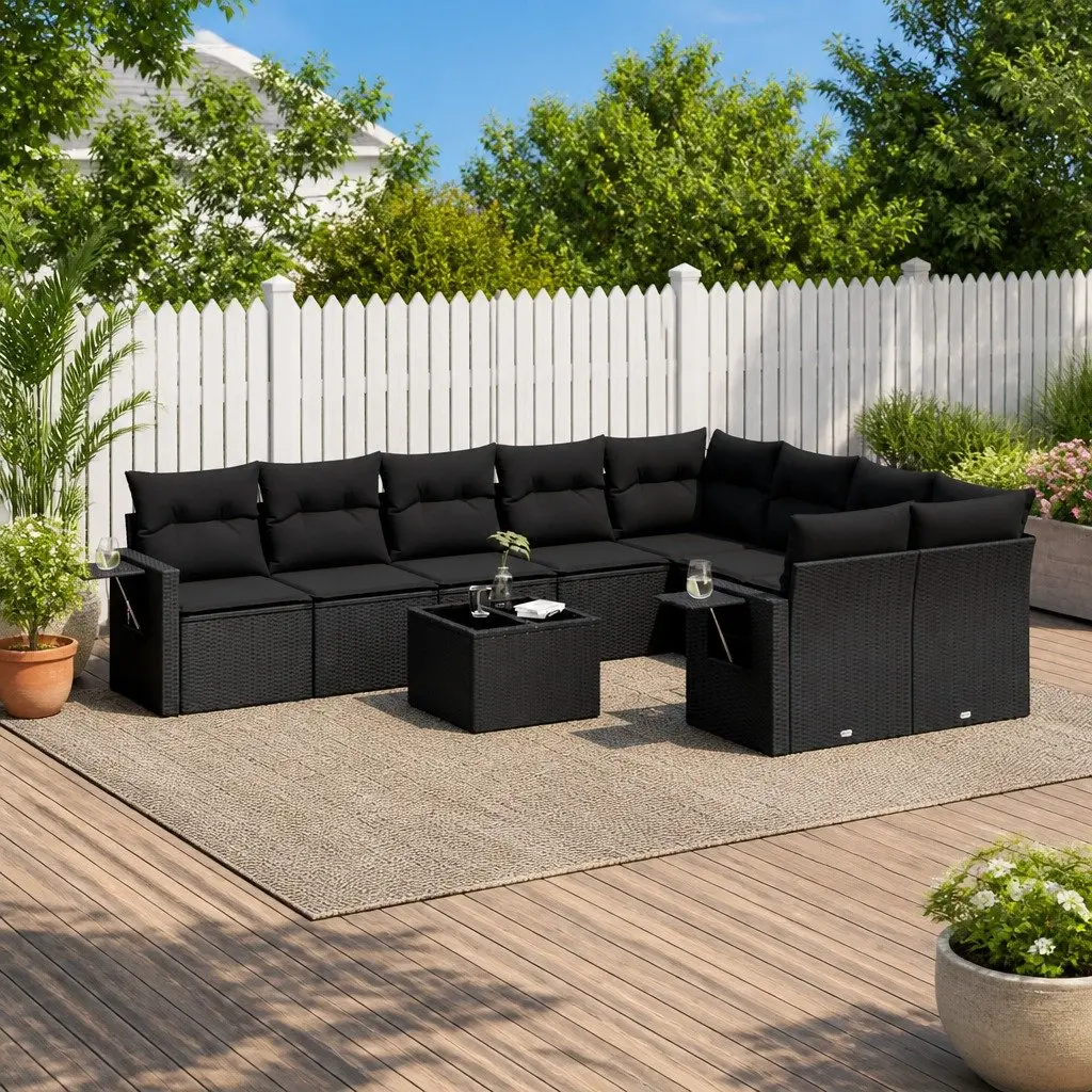 Garden Sofa Set 10 Piece Outdoor Furniture Modular Black Poly Rattan