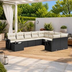 Garden Sofa Set 10 Piece Outdoor Furniture Poly Rattan Black Patio Seating with