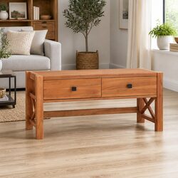 Quality Teak Wood TV Cabinet 100x40x45 cm with Two Drawers