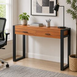 Brown Wooden Desk with 2 Drawers: Practical and Stylish
