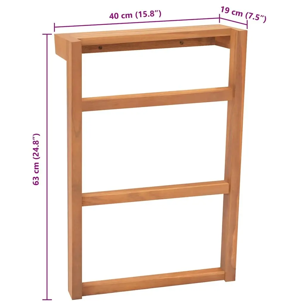 Solid Teak Wood Bathroom Towel Rack Rustic Storage Holder 2 Piece Set