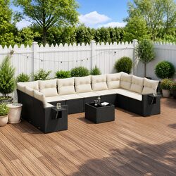 Garden Sofa Set 11 Piece Outdoor Patio Furniture Modular Black Poly Rattan with