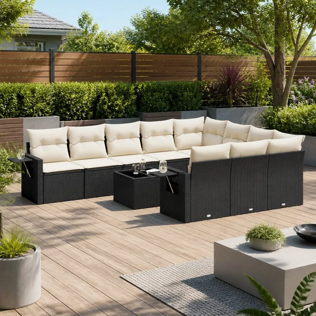 Garden Sofa Set 11 Piece Outdoor Furniture Modular Black Poly Rattan