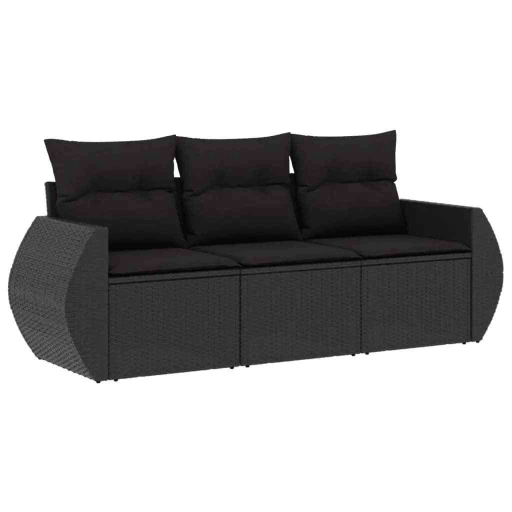 Garden Sofa Set Outdoor Furniture 3 Piece Black Poly Rattan with Storage