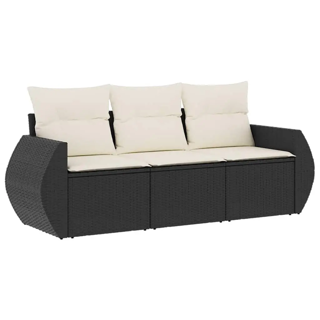 Black Poly Rattan Sofa Set for Outdoor Use