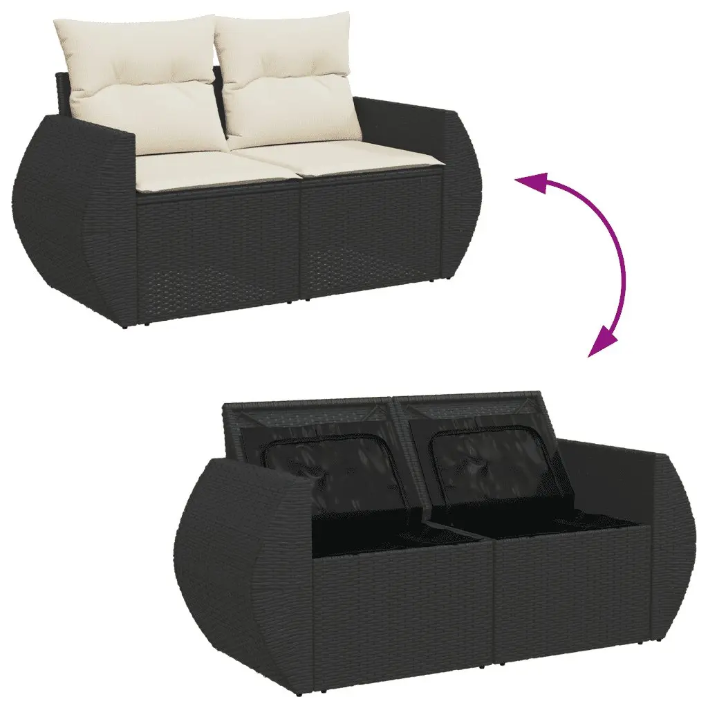 Black Poly Rattan Sofa Set for Outdoor Use
