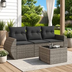 Value-Focused 4-Piece Grey Rattan Sofa Set